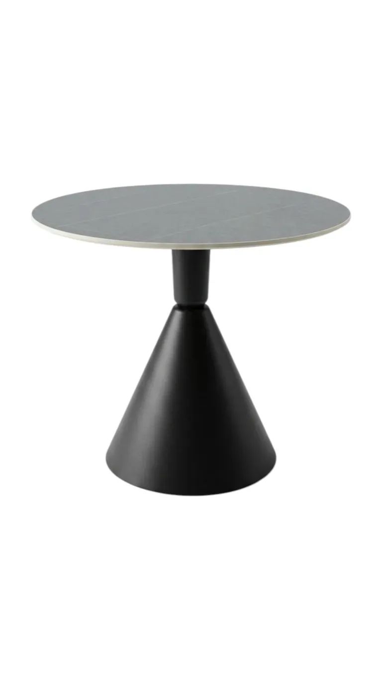 Kitchen table Miago gray matte stone round top with black metal legs conical 80*75cm WL-330