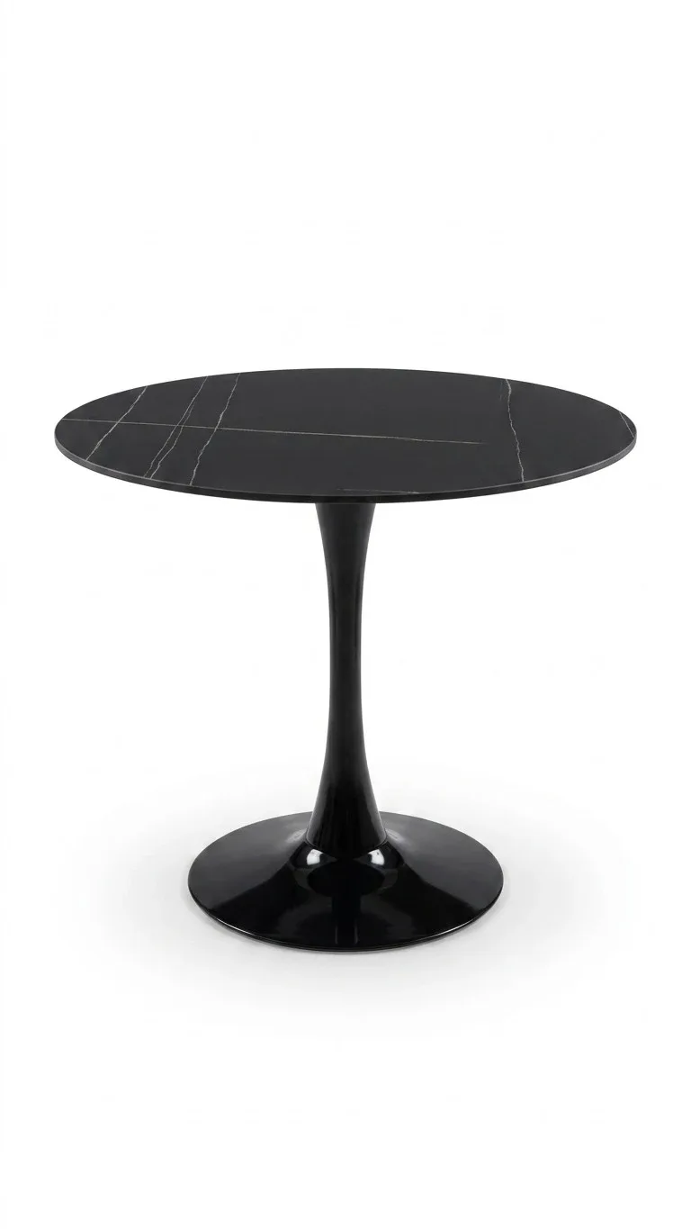 Kitchen table Miago black matte stone round top with black metal legs 80*75cm FT001-B