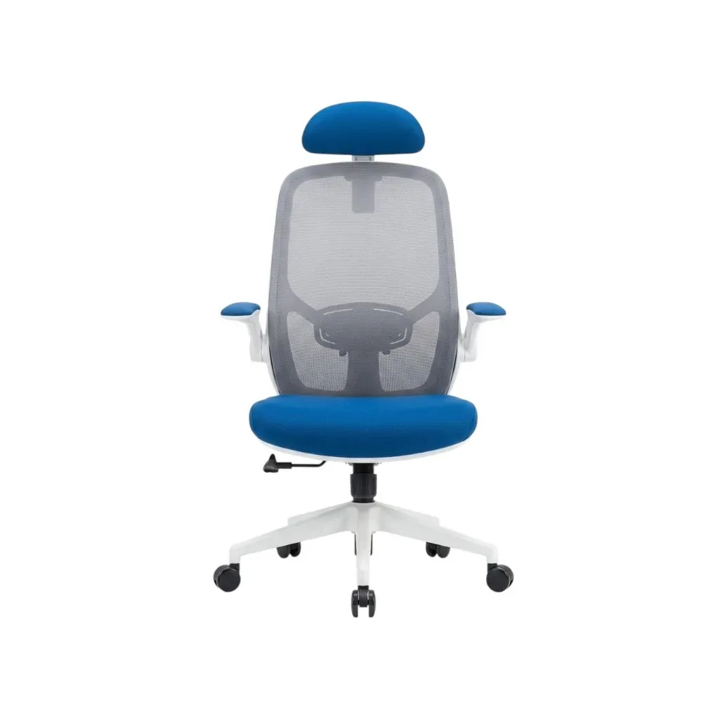Office chair Gojo Blue Plastic white frame High seat with mesh Headrest 57.5*64.5*113cm 640A